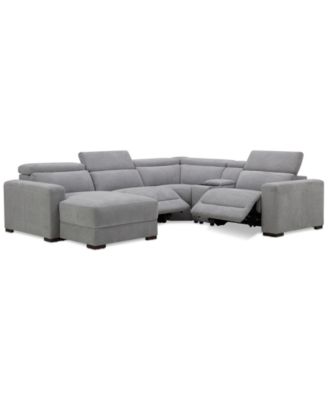 Furniture - Nevio 5-Pc. Fabric Power Headrest Sectional and Chaise with 2 Power Motion Chairs