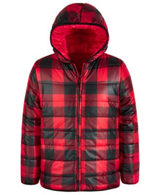Epic Threads - Little & Big Boys Buffalo Plaid Reversible Hooded Puffer Jacket