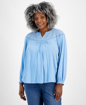 Style & Co - Plus Size Mesh-Trim Raglan-Sleeve Blouse