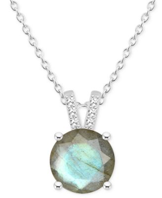 Macy's - Labradorite & Diamond Accent 18" Pendant Necklace in Sterling Silver (Also in Onyx)