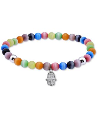 Giani Bernini - Cubic Zirconia & Catseye Bead Hamsa Hand Charm Stretch Bracelet in Sterling Silver