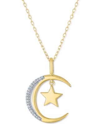 Macy's - Diamond Accent Moon & Star Pendant Necklace in 14k Gold-Plated Sterling Silver, 16" + 2" extender