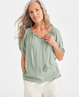 Style & Co - Petite Solid Vacay Shine Top