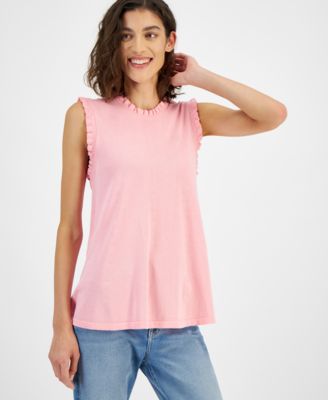Tommy Hilfiger - Womens Ruffle-Trim Sleeveless Sweater