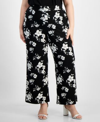 Kasper - Plus Size Floral-Print Straight-Leg Pants