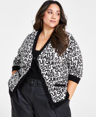 Nina Parker - Trendy Plus Size Jacquard Boyfriend Cardigan