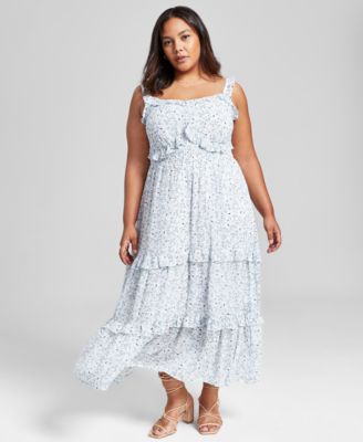 And Now This - Plus Size Printed Tiered Ruffle Dress