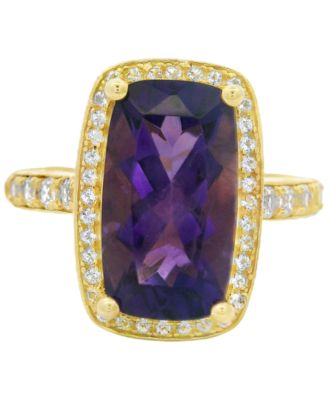 Macy's - Amethyst (6 ct. t.w.) & White Topaz (1/3 ct. t.w.) Cushion Halo Statement Ring in Gold-Plated Sterling Silver (Also in Sky Blue Topaz, Green Amethyst, & Onyx)