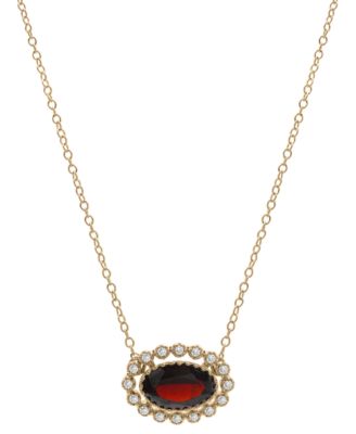 Macy's - Garnet (1-7/8 ct. t.w.) & White Topaz (1/4 ct. t.w.) Oval Halo 18" Pendant Necklace in 14k Gold-Plated Sterling Silver