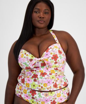 Salt + Cove - Trendy Plus Size Floral-Print Molded-Cup Tankini Top