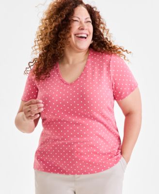 Style & Co - Plus Size Major Dot Printed V-Neck Tee