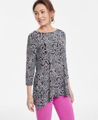 JM Collection - Petite Paisley-Print Vented-Hem Tunic