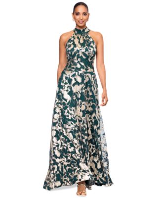 Betsy & Adam - Petite High-Neck Sleeveless A-Line Gown