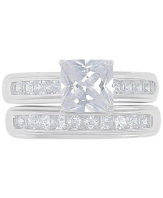 Macy's - Cubic Zirconia Princess Cut Channel Bridal Set in Sterling Silver