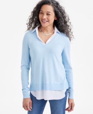 Style & Co - Petite V-Neck Layered-Look Sweater, Created for Macy's