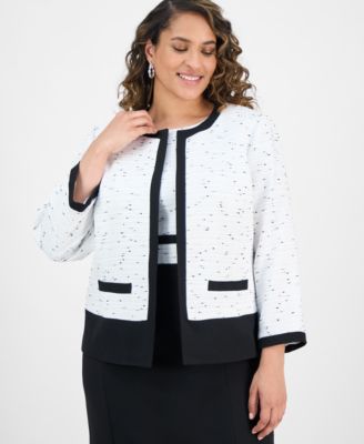 Kasper - Plus Size Tweed Open-Front Blazer