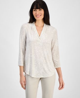 JM Collection - Women's Misty Printed V-Neck Knit Top