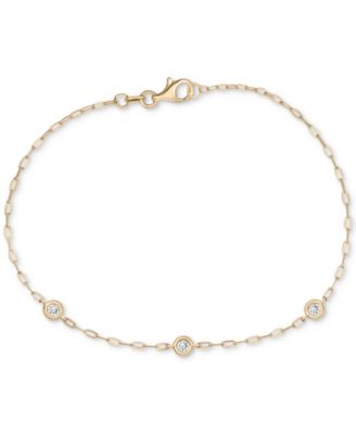 Macy's - Diamond Bezel Triple Station Link Bracelet (1/10 ct. tw) in 14k Gold-Plated Sterling Silver
