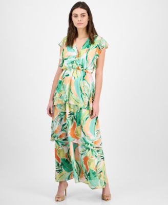 julia jordan - Women's Printed Flutter-Sleeve Maxi Dress