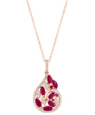 EFFY Collection - Ruby (1-1/8 ct. t.w.) & Diamond (1/4 ct. t.w.) Marquise Teardrop Cluster 18" Pendant Necklace in 14k Rose Gold