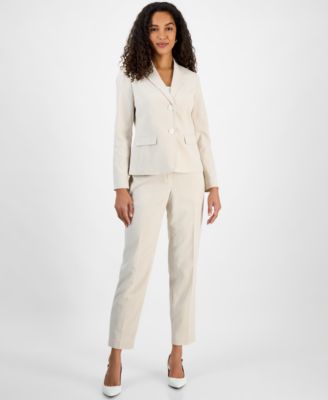 Le Suit - Women's Seersucker Two-Button Notch-Collar & Mid-Rise Slim Pants