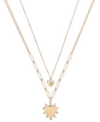 On 34th - Gold-Tone Crystal Heart Two-Row Pendant Necklace, 22" + 3" extender