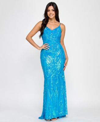 B Darlin - Juniors' Sequin-Pattern Floor-Sweeping Gown