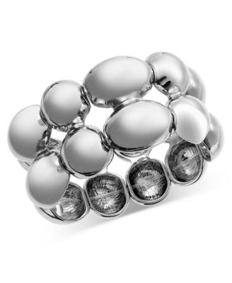 I.N.C. International Concepts - Silver-Tone Sculptural Bead Double Row Flex Bracelet