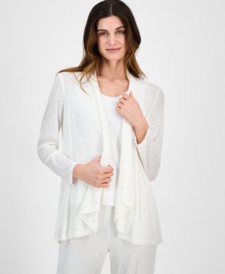 Anne Klein - Women's Sequin High-Low Open-Front Cardigan