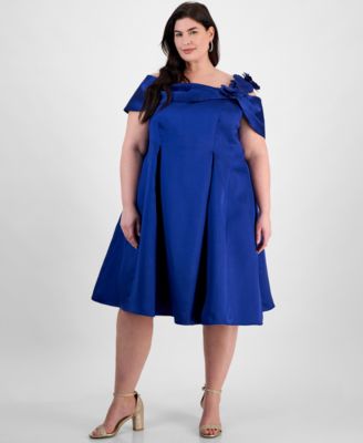 Alex Evenings - Plus Size Flower-Strap Off-The-Shoulder A-Line Dress