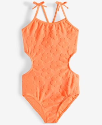 Breaking Waves - Big Girls Terry Texture Cut-Out One-Piece Swimsuit