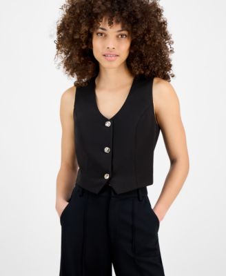 Bar III - Petite V-Neck Button-Front Cropped Vest