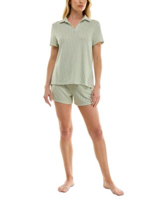Roudelain - Women's Short-Sleeve Gingham Henley Pajama Set