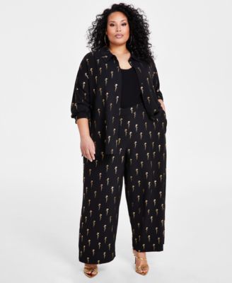 Nina Parker - Plus Size Metallic Script-Print Pants
