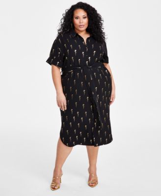 Nina Parker - Plus Size Metallic Love-Print Belted Dress