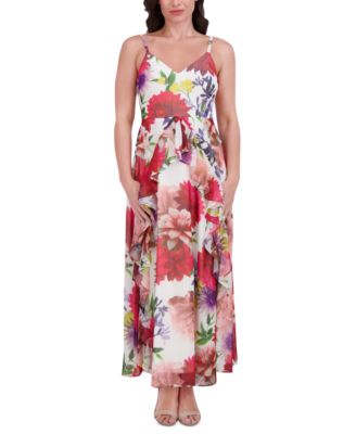 Siena - Women's Floral-Print Ruffle-Trim Maxi Dress
