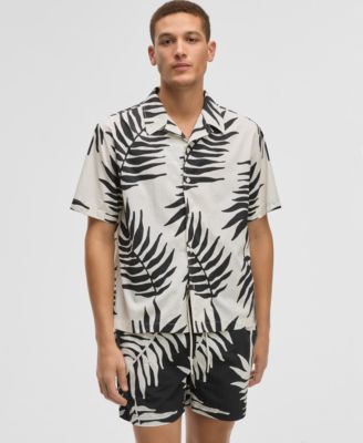 Mode of One - Men's Large Palm Relaxed-Fit Printed Button-Down Camp Shirt