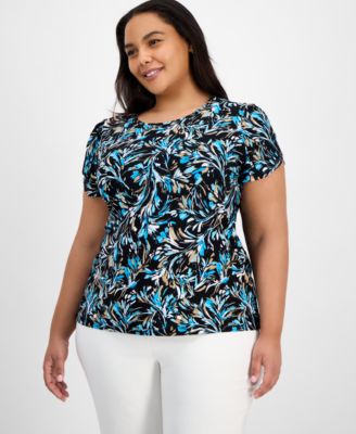 AK Anne Klein - Plus Size Printed Tulip-Sleeve Blouse