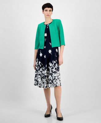 Sandra Darren - Petite Textured Cascading Florals 2-Pc. Jacket Dress