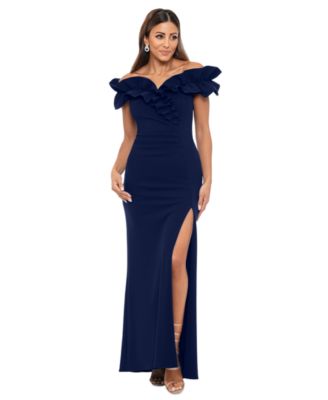 XSCAPE - Women's Ruffled Off-The-Shoulder Side-Slit Gown