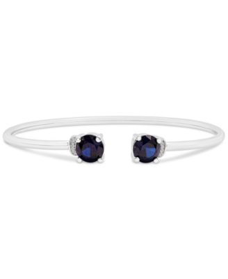 Macy's - Lab Created Blue Sapphire (3-1/5 ct. t.w.) & Diamond Accent Open Cuff bracelet in Sterling Silver
