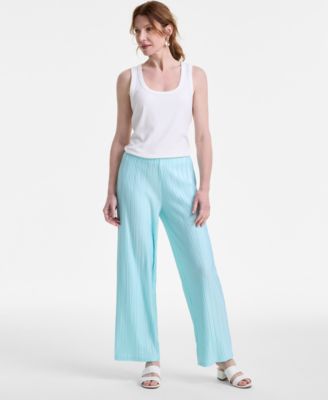 JM Collection - Women's Pliss&eacute; Wide-Leg Pull-On Pants