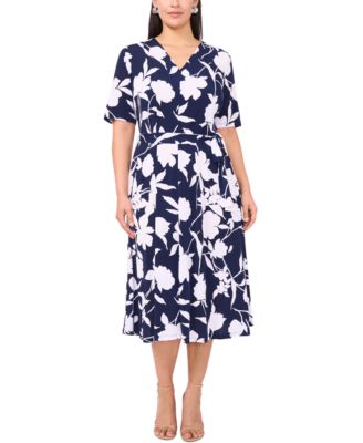 MSK - Plus Size Printed Short-Sleeve Midi Dress