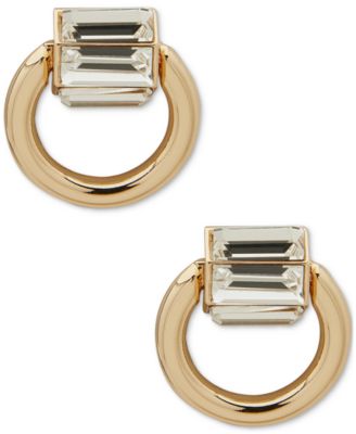 DKNY - Gold-Tone Crystal Baguette Small Door Knocker Polished Stud Earrings