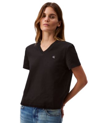 Calvin Klein Jeans - Women's V-Neck Embroidered Logo T-Shirt