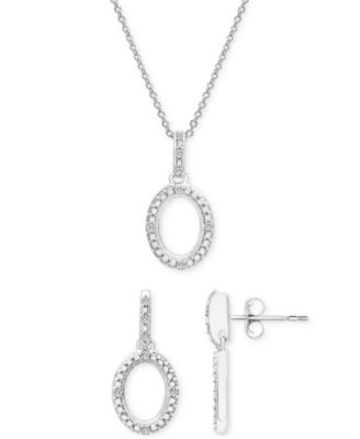 Macy's - 2-Pc. Set Diamond Oval Pendant Necklace & Matching Drop Earrings (1/6 ct. t.w.) in Sterling Silver