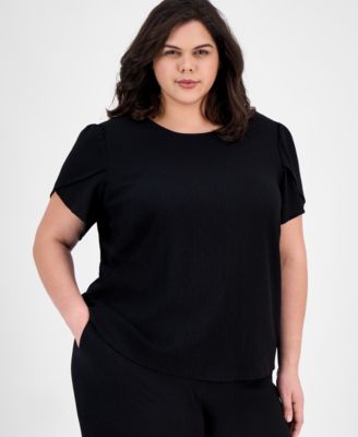AK Anne Klein - Plus Size Gathered Tulip-Sleeve Top