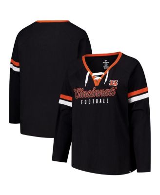 Fanatics - Women's Black Cincinnati Bengals Plus Size Won Done Lace-Up V-Neck Long Sleeve T-Shirt