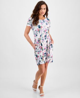 Connected - Petite Floral Short-Sleeve Fit & Flare Dress