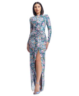 Dress the Population - Women's Romera Printed Foil Dot Long-Sleeve Gown